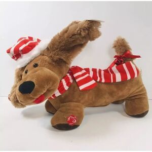 NWB Dan Dee Animated Singing Puppy Weiner Dog Plush Stuffed 3 Christmas Songs